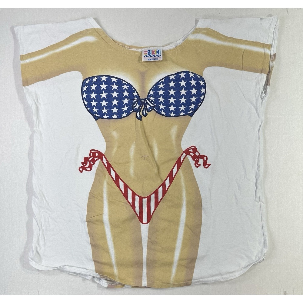 My Bikini USA Flag Illusion Tee All Over Print One Size L.A. Imprints Funny 90s